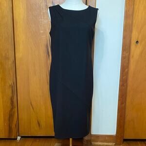 Armani Collezioni Classic Black Midi Shift Dress LBD Virgin Wool Zip Back Lined